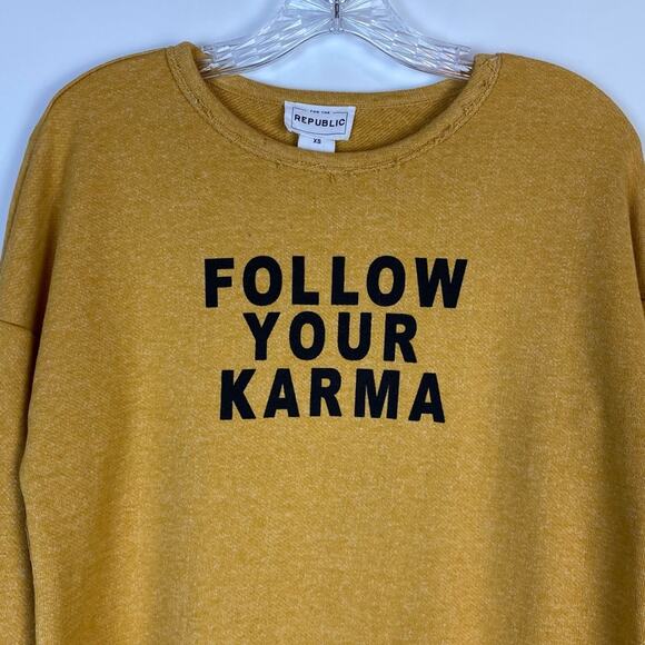 FOR THE REPUBLIC FOLLOW YOUR KARMA RAW EDGE SWEATER SIZE XS - Picture 4 of 10